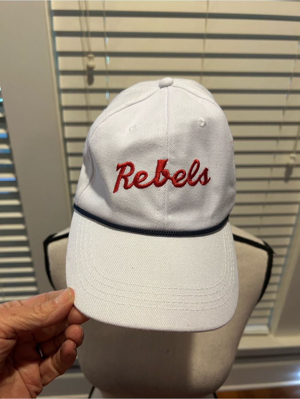 White Ole Miss Rebels cursive script rope hat